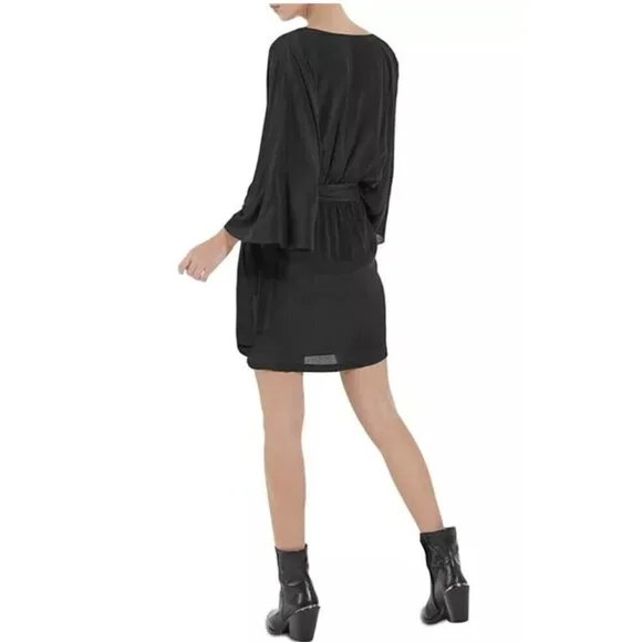 THE KOOPLES Black Women's Belted Modern Kimono Dress Size S Boho Classy Cocktail - Picture 2 of 7